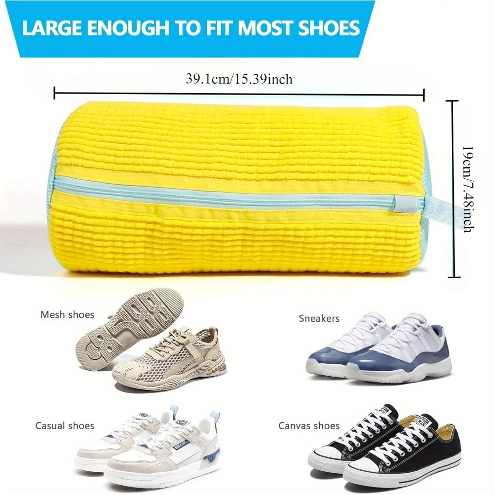 Durable Shoe Washing Machine Bag for All Shoe Types-Yellow with Blue Zipper,Ideal for Sneakers and Casual Shoes,Laundry Wash Bag